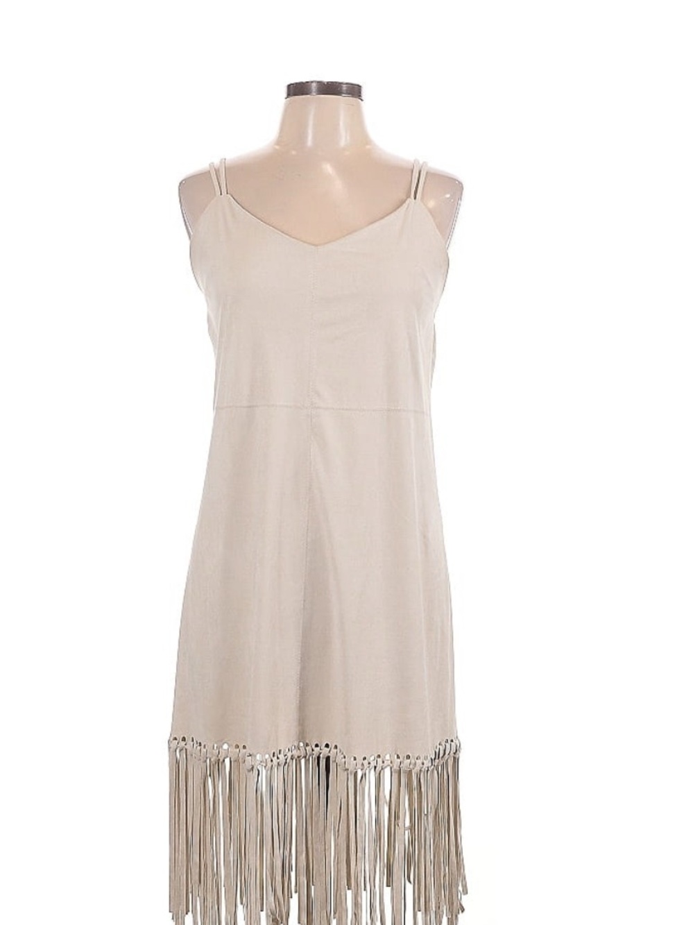 Beige Fringe Midi Slip Dress - Women's Spaghetti Strap Dress